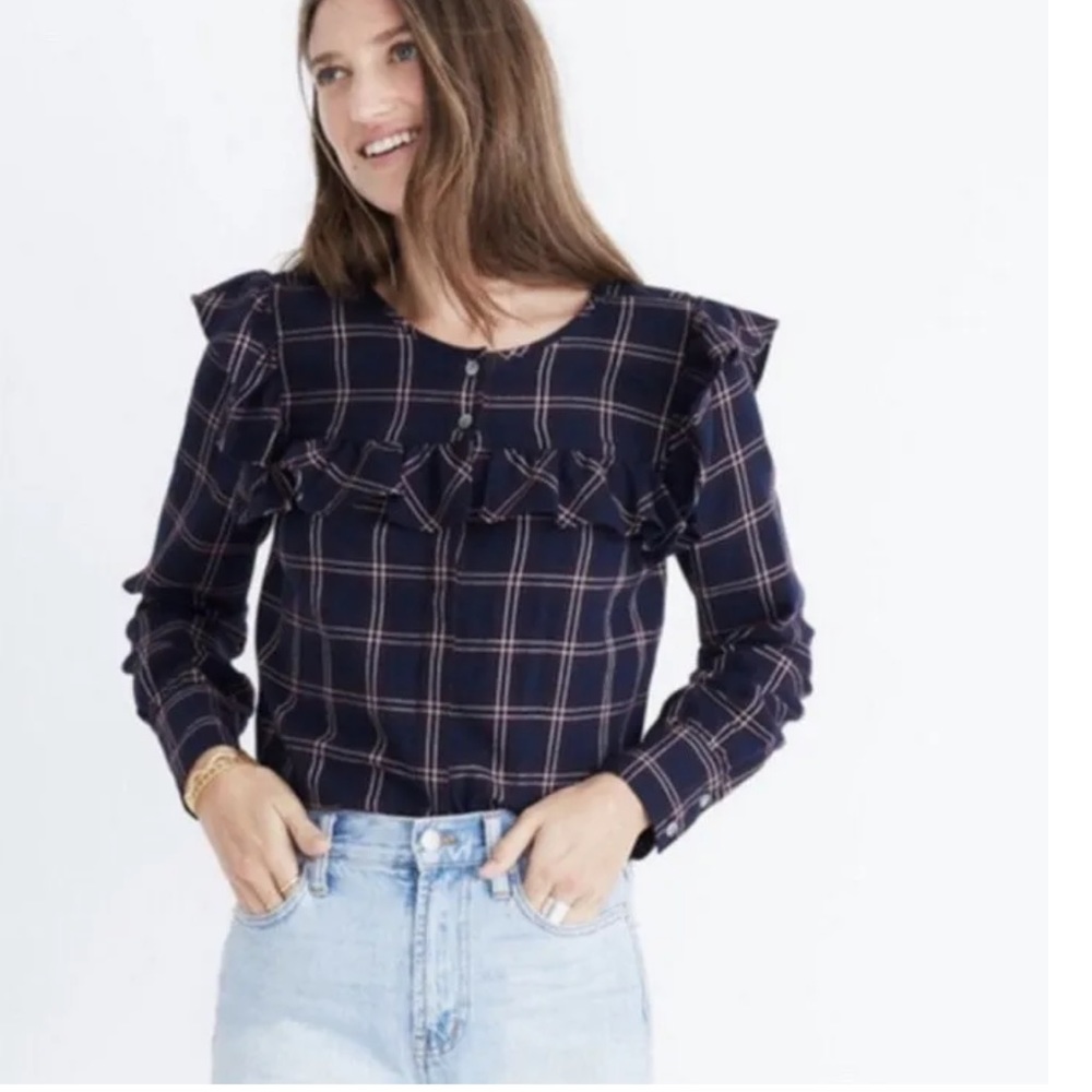 Madewell plaid ruffle top